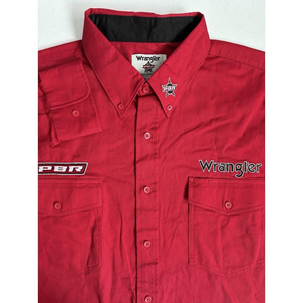 Wrangler Men's XXL Red PBR Embroidered Pro Bull Riders‎ Long Sleeve Button Down